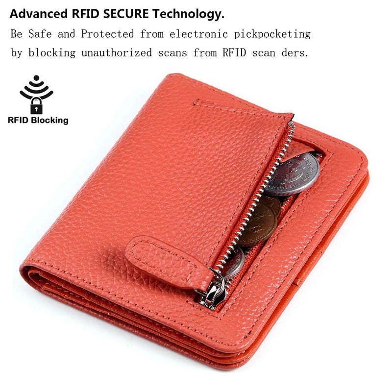 FT FUNTOR FUNTOR Small Wallets for Women, Ladies Small Compact Bifold Pocket RFID Blocking Genuine Leather Wallet for Women, Orange - Image 3